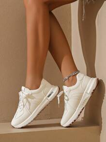Women's Casual Sneakers, Lightweight & Versatile Comfortable Lace-Up Round Toe Solid Color Platform Shoes