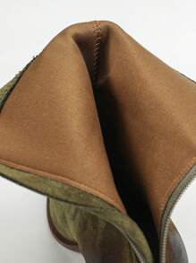 Women's Distressed Vintage Chunky Heel Short Boots, Western Cowboy Boots - Army Green - View 7