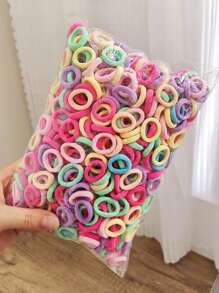 100 unidades Lazos de pelo elásticos de alta elasticidad de colores para uso casual - multicolor - Ver 2
