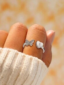 GAGAFEEL 1 chiếc nhẫn bạc S925 Sterling Silver đính đá Cubic Zirconia hình bướm và trái tim, khắc chữ "Forever With You", có thể mở ra, quà tặng sinh nhật cho nữ. - Bạc - Xem 6