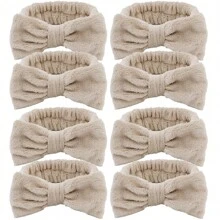 8 Pcs  Spa Headband For Washing Face And Makeup Bridesmaid Proposal Gifts For Women Coral Fleece Skincare Headbands Elastic Bow Head  Women Cute Bow Head Bands (White,Pink, Blue, Purple, Black, Gray, Curry)
