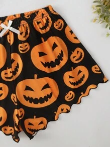 2 bộ đồ ngủ in hình quả bí ngô Halloween và quần short cho nữ - Nhiều màu - Xem 3