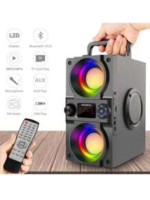 Bluetooth Speaker, 40W (60W Peak) Portable Wireless Speaker With Colorful Lights, Double Subwoofer Heavy Bass, FM Radio, MP3 Player, Loud Stereo Speaker For Home Outdoor Party Camping - 黑色 - 查看 3