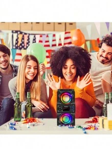 Bluetooth Speaker, 40W (60W Peak) Portable Wireless Speaker With Colorful Lights, Double Subwoofer Heavy Bass, FM Radio, MP3 Player, Loud Stereo Speaker For Home Outdoor Party Camping - 黑色 - 查看 9