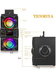 Bluetooth Speaker, 40W (60W Peak) Portable Wireless Speaker With Colorful Lights, Double Subwoofer Heavy Bass, FM Radio, MP3 Player, Loud Stereo Speaker For Home Outdoor Party Camping - 黑色 - 查看 6