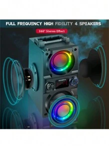 Bluetooth Speaker, 40W (60W Peak) Portable Wireless Speaker With Colorful Lights, Double Subwoofer Heavy Bass, FM Radio, MP3 Player, Loud Stereo Speaker For Home Outdoor Party Camping - 黑色 - 查看 7