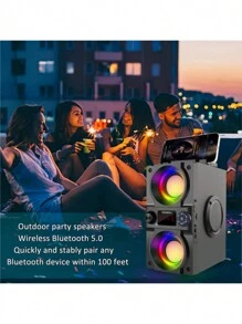 Bluetooth Speaker, 40W (60W Peak) Portable Wireless Speaker With Colorful Lights, Double Subwoofer Heavy Bass, FM Radio, MP3 Player, Loud Stereo Speaker For Home Outdoor Party Camping - 黑色 - 查看 8