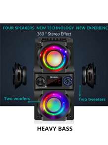 Bluetooth Speaker, 40W (60W Peak) Portable Wireless Speaker With Colorful Lights, Double Subwoofer Heavy Bass, FM Radio, MP3 Player, Loud Stereo Speaker For Home Outdoor Party Camping - 黑色 - 查看 4