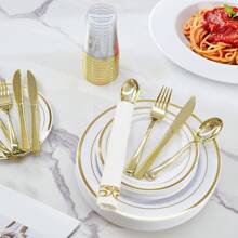 Nalupatio 350 Piece Cutlery Set, Capable Of Accommodating 50 Guests, Disposable Plastic Board, Suitable For Gatherings - 金色 - 查看 4