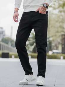 Men's Skinny Jeans With Lycra Spandex 95% Cotton 5% Spandex Premium Line Basic Casual Social Traditional Smooth Cut - màu đen - Xem 2