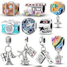 1pc Silver Color I Love Traveling Plane Tower Camera Passport Hot Air Balloon Pendent Charm Fit Bracelet Necklace Beads For DIY Jewelry Making Keepsake Gift For Girl Friend