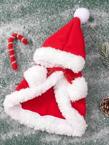1pc Christmas Pet Cloak, Pet Christmas Costume, Pet Jacket Decoration, Pet Christmas Cosplay, Autumn/Winter Warm Dog Clothing, Christmas Cloak, Christmas Pet Kitten Hooded Cloak Halloween Halloween Costumes
