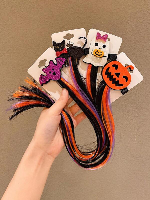 1/2/3/4 piezas Pinzas para el cabello de niña con diseños de dibujos animados de Halloween