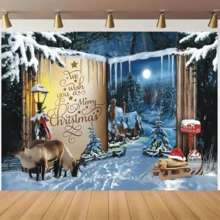 1 Piece, Christmas Background Cloth - Winter Wonderland Snow Forest And Reindeer Pattern, Perfect For Holiday Parties And Indoor Wall Decoration, Winter Wonderland Decoration, Holiday Decoration, Halloween, Halloween Decoration - Multicolor - View 3