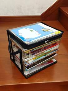 1pc Transparent Visible Handheld Book & Document Storage Bag, Foldable Portable Student Classroom Desk Bookshelf, Office Desktop File Folder Organizer,Back To School Essentials,Creative Gift For Thanksgiving, Christmas, Birthday Halloween Decoration Back To School,Back To School,School Supplies - Black - View 1