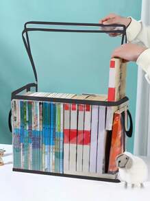 1pc Transparent Visible Handheld Book & Document Storage Bag, Foldable Portable Student Classroom Desk Bookshelf, Office Desktop File Folder Organizer,Back To School Essentials,Creative Gift For Thanksgiving, Christmas, Birthday Halloween Decoration Back To School,Back To School,School Supplies - Black - View 2