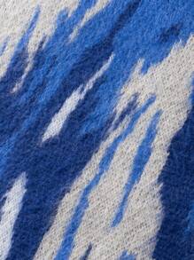 ANDREILEE Autumn/Winter Men's Retro Loose Casual Street Style Personality Fashion Color Block Dye V-Neck Drop Shoulder Long Sleeve Knitted Pullover Sweater - Blue - View 4