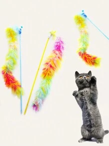 1pc/3pcs Colorful Fake Feather Cat Teaser Wands With Bell On PVC Handle