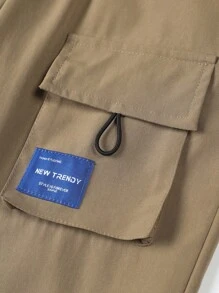 Tween男孩時尚休閒束腰工作褲，具斜口袋，校園風降落傘褲，適用於返校季節 - 卡其色 - 查看 5