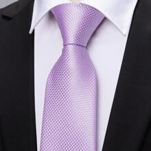 Juego formal de 3 piezas: corbata de seda morada sólida, elegante corbata de cuello violeta, gemelos y pañuelo para hombre - Púrpura-5308 - Ver 5