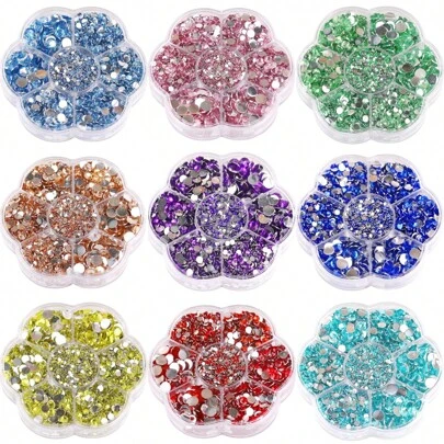 5000pcs/Box, 2mm 3mm 4mm 5mm 6mm, 5 Sizes, Silver Base Crystal Beads Stones,Flower Shape Box Packed, Round Flatback Rhinestones Multi Colors Crystal Gems Non HotFix DMC Jewelry Beads Glass Stones Diamond 3D Pattern Design Accessories Glitter Manicure Decal Decorations For Clothes,Bag,Shoes,Cups,Phone Covers,Handicrafts,Diy Trim.