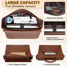 Mens Messenger Bag 17 Inch Waterproof Vintage Leather Laptop Briefcase Large Laptop Bag Satchel Bag Computer Shoulder Bag For Office Business Travel College - 棕色 - 查看 4
