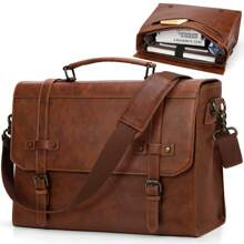 Mens Messenger Bag 17 Inch Waterproof Vintage Leather Laptop Briefcase Large Laptop Bag Satchel Bag Computer Shoulder Bag For Office Business Travel College - 棕色 - 查看 1