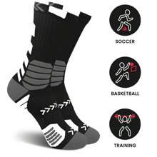 Sports Outdoor 1 Pair Pro Athletic Compression Cushioned Tech Sports Basketball Socks Black White