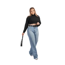 Cropped High Neck Long Sleeve Knitting - Black - View 3