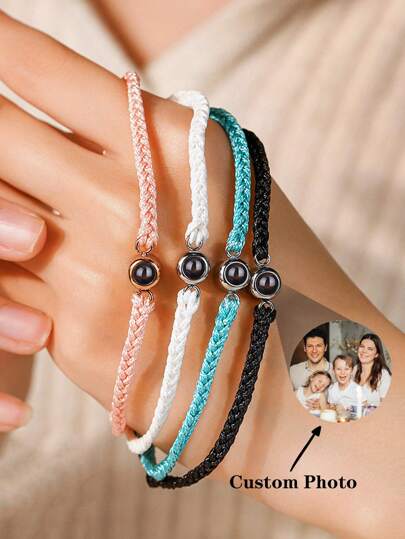 1pc Customized Photo Projection Bracelet, Stainless Steel Colorful Braided Couples Bracelet, Suitable For Men, Women, Couples, Family, Photo Memory, Personalized Gift For Holidays, Mother's Day, Father's Day, Valentine's Day, And Birthdays