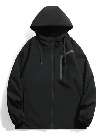 Herren Winddichte und Wasserdichte Jacke im Boyfriend-Stil mit Kapuze, Viele Taschen, Sportbekleidung, geeignet für Outdoor-Sport, Lässig, Frühling/Herbst/Winter