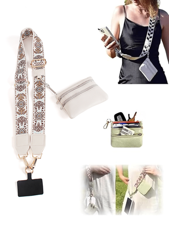 Clip And Go Strap For Phone With Wallet Crossbody New Phone Strap With Zippered Pouch Adjustable Phone Crossbody Strap(1 Is A Non-Detachable Model And The Color Of The Metal Parts Is Random) Cellphone Mobile Phone Bag Gifts For Women Wallet Pouch Phone Bag Women