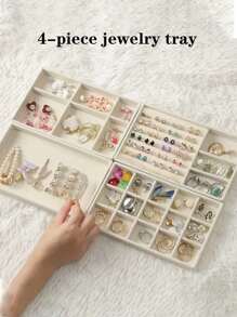 9pcs/Set - 1pc Jewelry Tray, Jewelry Box, Jewelry Storage Box, Stackable Storage Tray, Drawer Storage Tray, Detachable Storage Box, Necklace, Earrings, Rings, Studs, Earrings Storage Box, Multi-Functional Jewelry Storage Box, Divided Storage Tray, Travel Essentials, Dorm Essentials, Wedding Bridesmaid Gift, Mom Gift, Birthday Gift, Gift For Friends And Teachers - Beige - View 5
