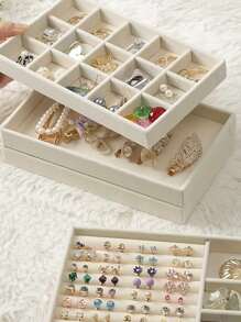9pcs/Set - 1pc Jewelry Tray, Jewelry Box, Jewelry Storage Box, Stackable Storage Tray, Drawer Storage Tray, Detachable Storage Box, Necklace, Earrings, Rings, Studs, Earrings Storage Box, Multi-Functional Jewelry Storage Box, Divided Storage Tray, Travel Essentials, Dorm Essentials, Wedding Bridesmaid Gift, Mom Gift, Birthday Gift, Gift For Friends And Teachers - Beige - View 2