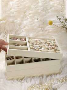 9pcs/Set - 1pc Jewelry Tray, Jewelry Box, Jewelry Storage Box, Stackable Storage Tray, Drawer Storage Tray, Detachable Storage Box, Necklace, Earrings, Rings, Studs, Earrings Storage Box, Multi-Functional Jewelry Storage Box, Divided Storage Tray, Travel Essentials, Dorm Essentials, Wedding Bridesmaid Gift, Mom Gift, Birthday Gift, Gift For Friends And Teachers - Beige - View 3