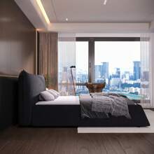 King Size Upholstered Platform Bed Frame With Oversized Velvet Headboard – Solid Pine Wood & Metal Support, No Box Spring Needed, Heavy Duty 1000lbs Capacity, Noise-Free Easy Assembly, Ergonomic Padded Backrest, Low Profile Modern Design For Master Bedroom, Spa-Like Luxury Bed With Underbed Storage Space - 黑色 - 查看 3
