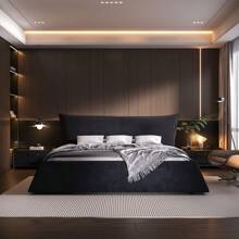 King Size Upholstered Platform Bed Frame With Oversized Velvet Headboard – Solid Pine Wood & Metal Support, No Box Spring Needed, Heavy Duty 1000lbs Capacity, Noise-Free Easy Assembly, Ergonomic Padded Backrest, Low Profile Modern Design For Master Bedroom, Spa-Like Luxury Bed With Underbed Storage Space - 黑色 - 查看 1