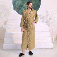 1pc Minimalist Cool Bathrobe For Women 2025 New Spring/Summer Autumn Thin Edition Water Absorbing Breathable Sleeping Robe For Men Large Extended Edition Home Bathroom Decor Back To School - Mustard Green - View 15