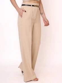 Steve Store Women's Fashion Tailored Palazzo Pants High Waisted Formal - 米色 - 查看 3