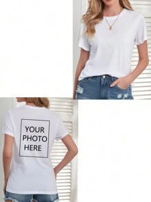 Customized Personal Picture Design Women's Short Sleeve Round Neck Comfortable T-Shirt, Printed On The Back,Ornamental,Dawg,Unique,Custom,Ideal Gifts For Her,Family,Friends,Pink Girls,For Holiday,For Vacation,For Anniversaries,Women Summer Clothes,Women Summer Clothes