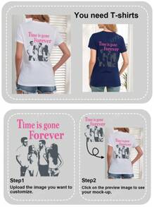 Customized Personal Picture Design Women's Short Sleeve Round Neck Comfortable T-Shirt, Printed On The Back,Ornamental,Dawg,Unique,Custom,Ideal Gifts For Her,Family,Friends,Pink Girls,For Holiday,For Vacation,For Anniversaries,Women Summer Clothes,Women Summer Clothes