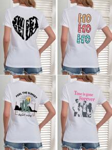 Customized Personal Picture Design Women's Short Sleeve Round Neck Comfortable T-Shirt, Printed On The Back,Ornamental,Dawg,Unique,Custom,Ideal Gifts For Her,Family,Friends,Pink Girls,For Holiday,For Vacation,For Anniversaries,Women Summer Clothes,Women Summer Clothes