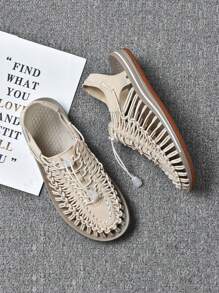 Dép xăng đan dệt thường ngày cho nam, Giày rỗng đơn giản thời trang màu be cho nam và nữ, Dép xăng đan nhẹ chống trượt thoải mái chống mài mòn, Thích hợp cho kỳ nghỉ đi bộ đường dài ngoài trời mùa hè, Kích thước 35-48 - Màu be - Xem 1