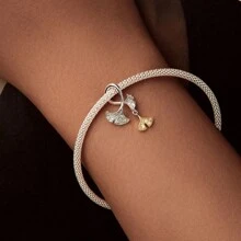 bamoer Colgante de plata de ley 925 Bamoer con hoja de ginkgo amarilla/planta/flor/mariposa de circonia, cuenta de otoño con rosa para ajustar el brazalete de mujer de joyería fina DIY
