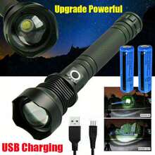 Super Bright Torch 2500000LM LED Flashlight USB Rechargeable Tactical Lights - Black - View 5