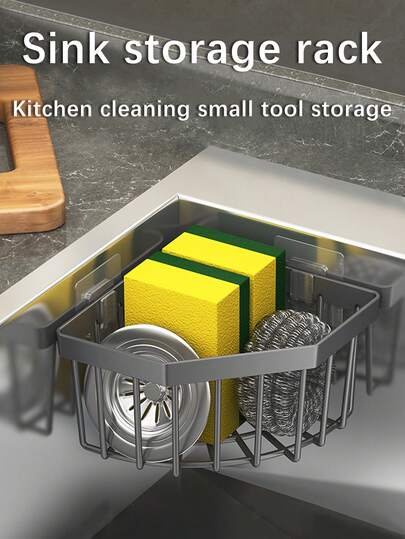 1 Piece Of Home Storage Rack, Triangular Shape, Plastic Material, Kitchen Sink Cleaning Tool Storage Rack, Sponge Rack, Shower Room Corner Storage Rack, Suitable For Storing Kitchen Cleaning Tools, Shower Room Toiletries, Draining Water, Not Easy To Breed Bacteria, Optimizing Corner Storage Space