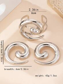 3pcs/Set Fashionable Exaggerated Elegant Punk Metal Spiral Pendant Bracelet Earrings Jewelry Set, Suitable For Women's Daily Wear - Silver - View 4