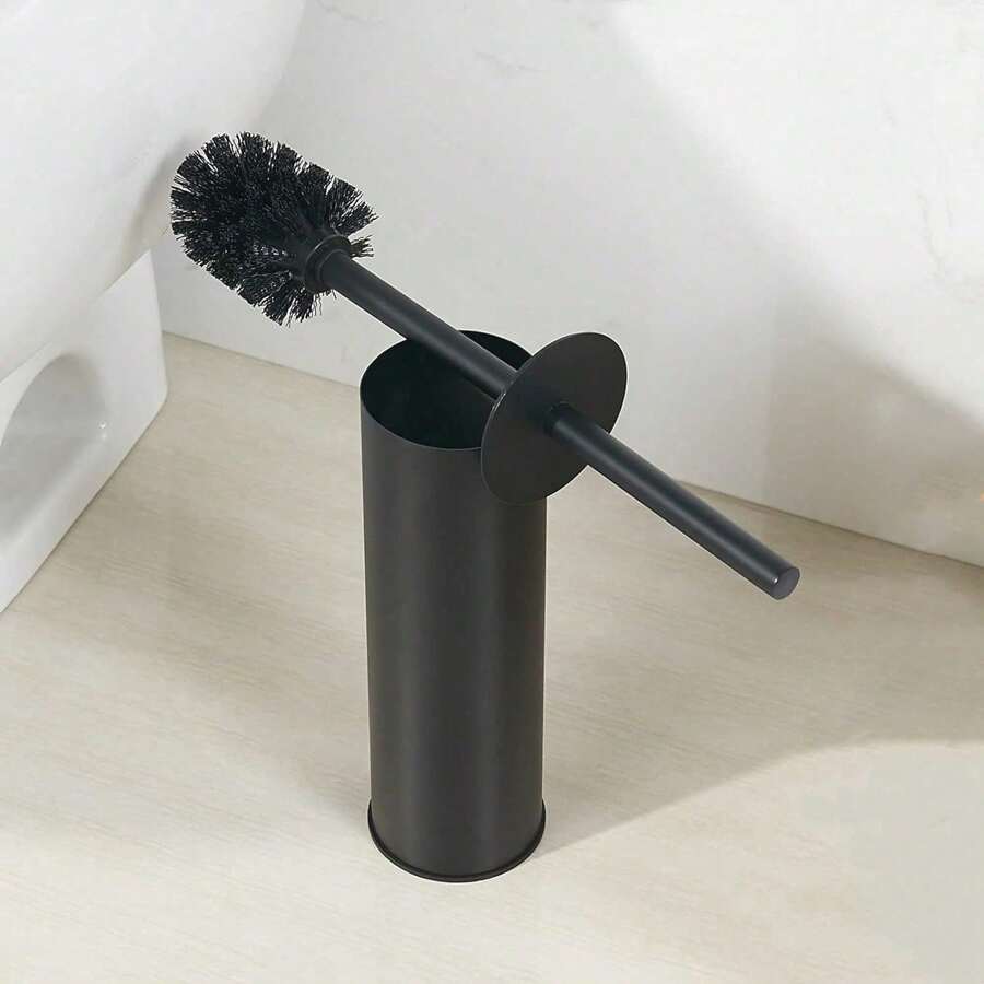 Stainless Steel Toilet Brush With Holder Black Toilet Cleaner Brush Set Free Standing Toilet Brush With Lid For Bathroom Accessories Bathroom Decor Summer - Black - View 1