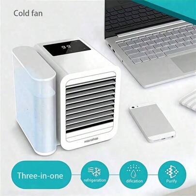 Portable Air Conditioning Fan Three-In-One Mini Air Conditioning Water Cooling Fan Touch Screen Humidification Aromatherapy Fan Office And Home Desktop Air Conditioning Fan USB Charging Multifunctional Air Conditioning Aromatherapy Machine