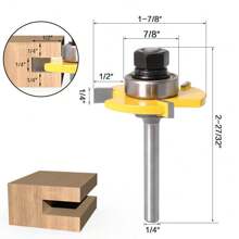 2 PCS Tongue And Groove Router Bit Set 1/4 Shank 3 Teeth Adjustable T Shape Bits - Yellow - View 2